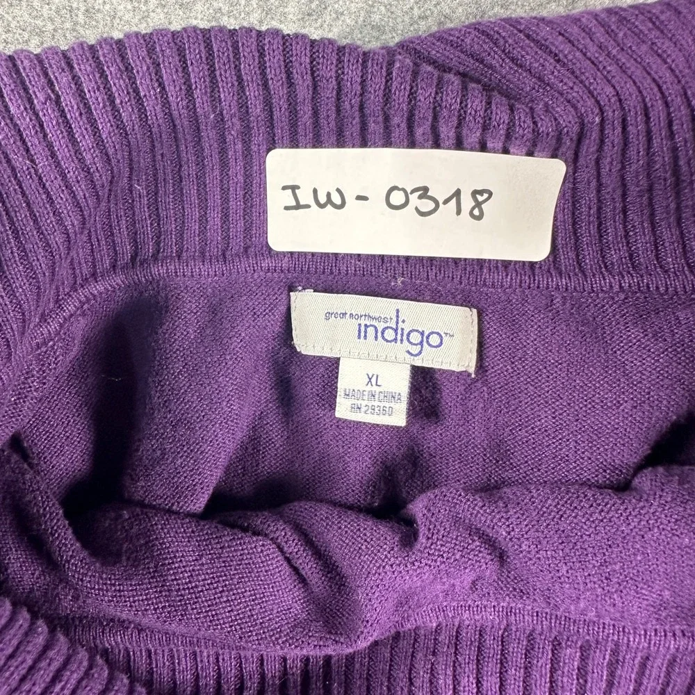 Great Northwest Indigo Womens XL Purple Asymmetrical Button Neck Knit Sweater